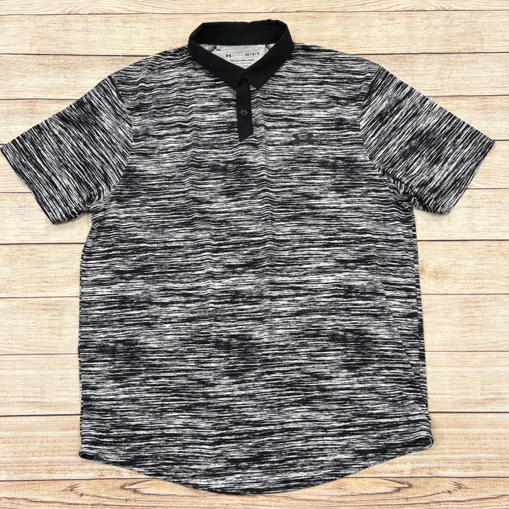 Under Armour Iso Chill Polo Shirt Men's Large Black White Golf Athletic